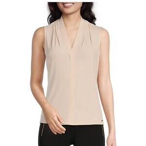 Calvin Klein Women's Gathered V-Neck Sleeveless Top pale pink / tan S small